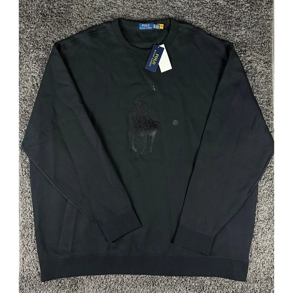 Polo Ralph Lauren Big Pony Sweatshirt Mens 4XLT Black Double Knit Pullover NEW